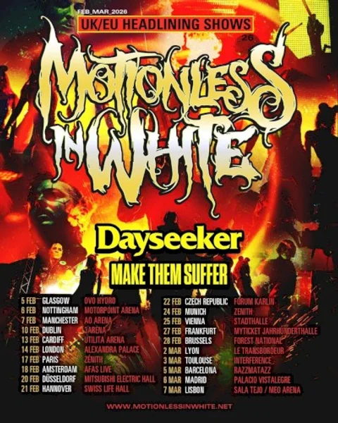 Motionless in White — Afraid of the Dark - EU Tour 2026 - Prague — Poster