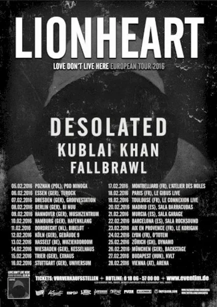 Lionheart — Love Don't Live Here EU Tour 2016 - Köln — Poster