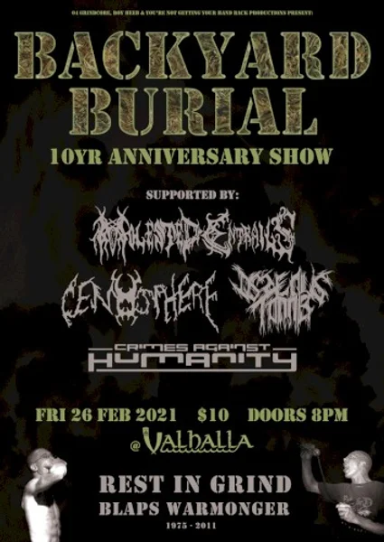 Backyard Burial — 10 Year Anniversary Show — Poster
