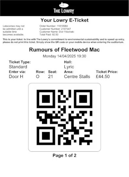 Rumours of Fleetwood Mac — UK 2025 — Ticket